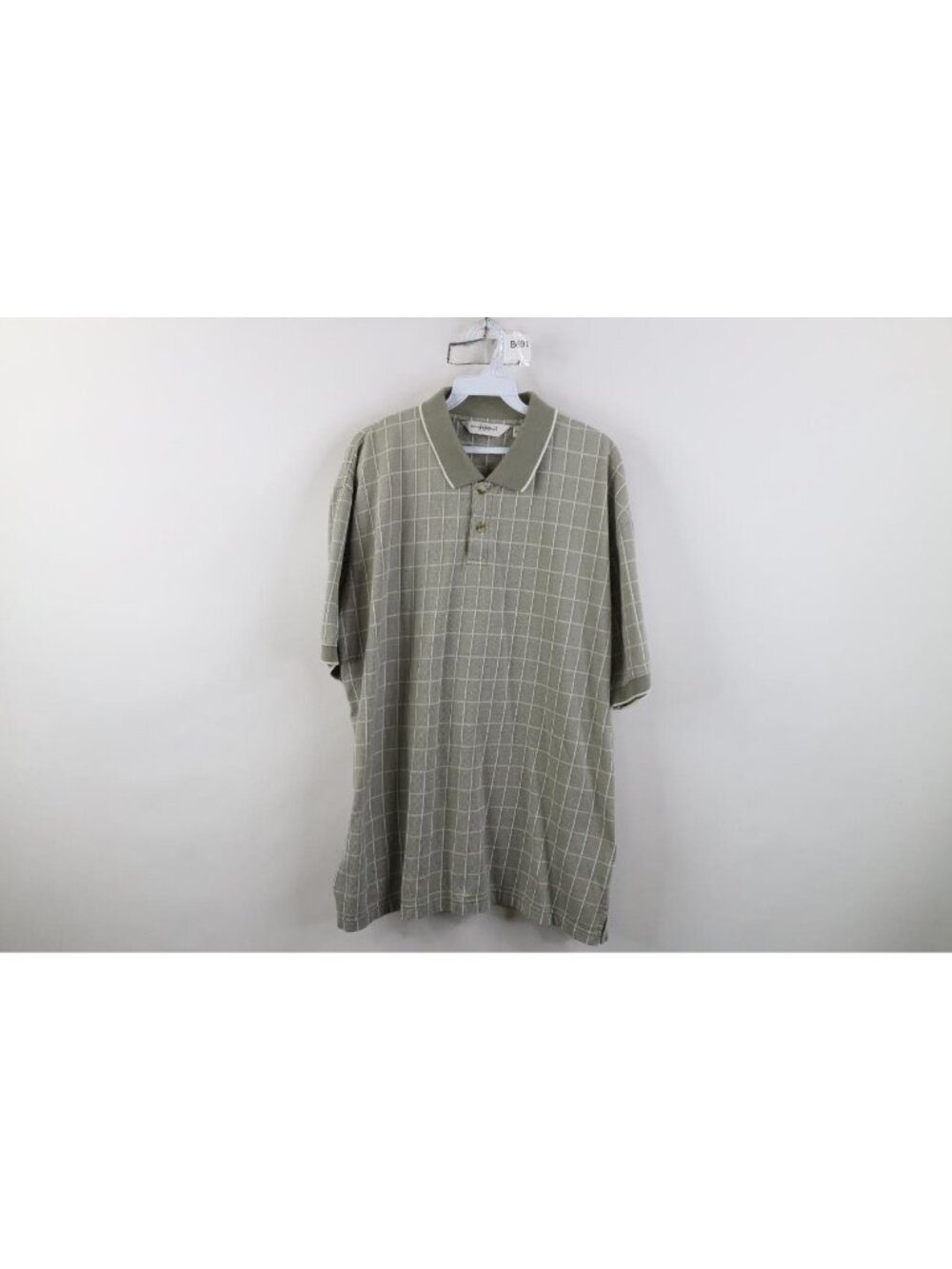 Vtg 90s Checked Knit Collared Golf Polo Shirt Mens Size XL Green Short Sleeve